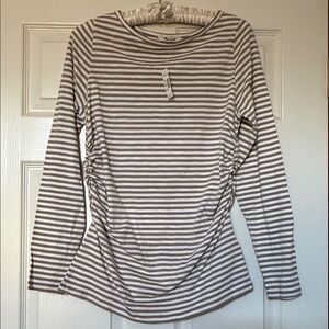 Madewell Tan and White Striped Long Sleeve Cinch Waist Tee Medium NWT